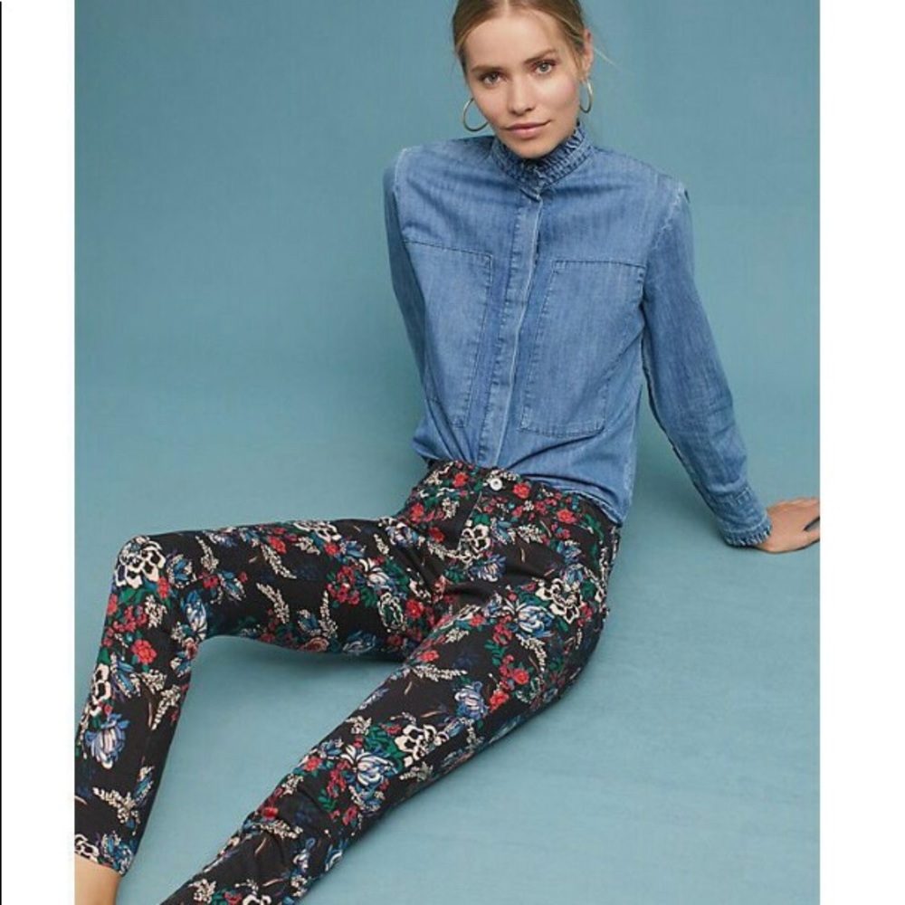 Anthropologie black floral jeans